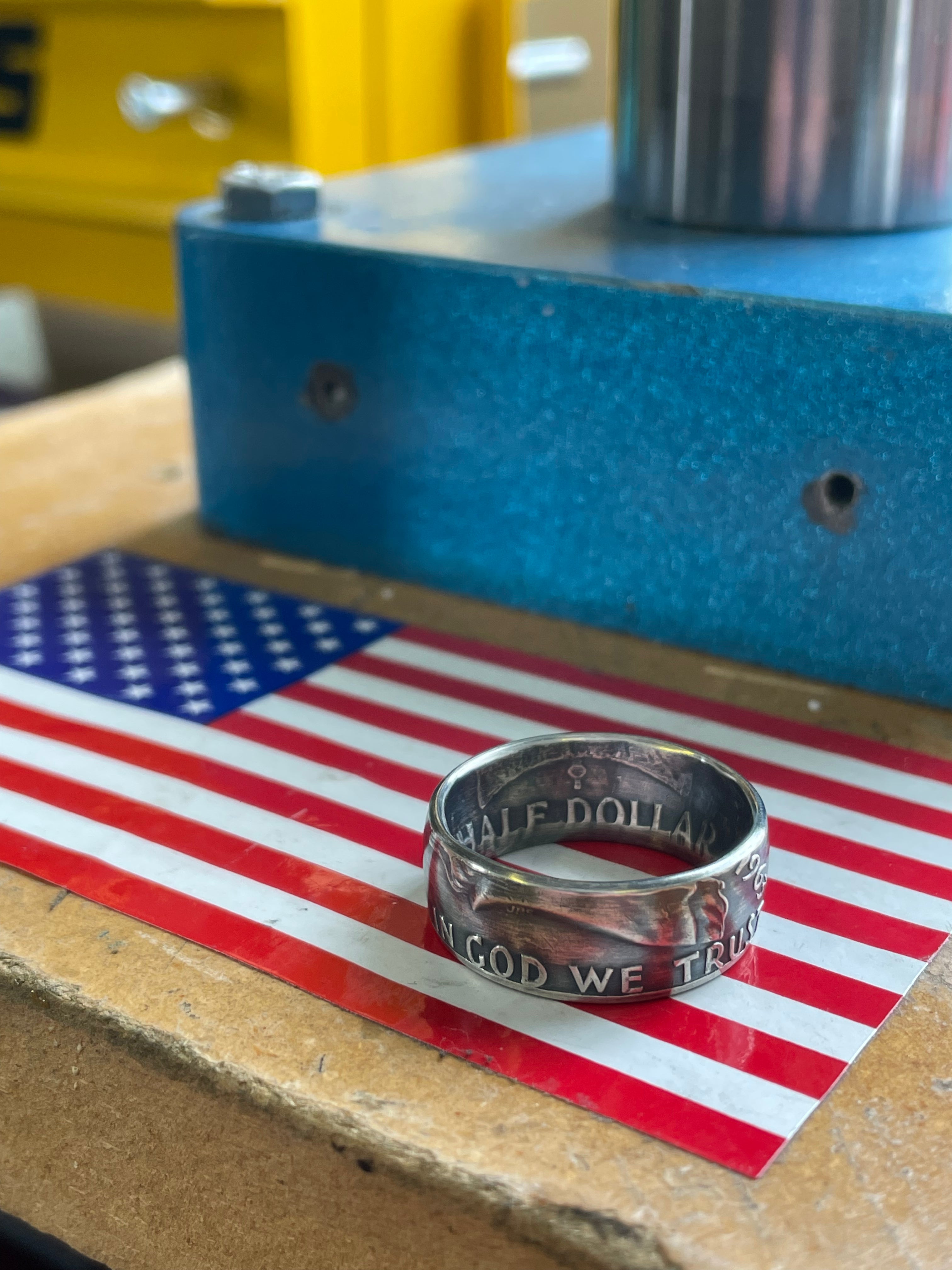 Silver coin ring Franklin Half Dollar year 1954 Coin Ring Rustic hot Ring